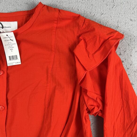 NWT Current Elliott The Asley Poinciana Orange Long Sleeve Button Up Blouse 2 - Picture 2 of 16